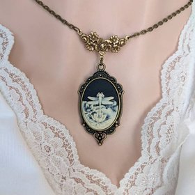 Black Dragonfly Cameo Necklace