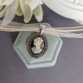 Victorian Bridal Jewelry, Cameo Ribbon Choker Necklace, Historical Costume Jewelry
