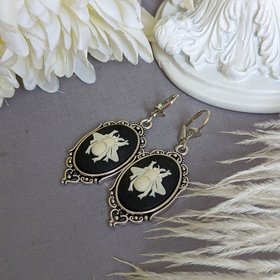 Bee Statement Earrings, Bee Cameo Earrings, Steampunk Jewelry, Dark Academia, Nature Inspired, Dark Cottage Core
