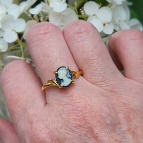 Gold Vermeil 925 Sterling Silver Cameo Ring, Vintage Style Victorian Jewelry, Adjustable Size 