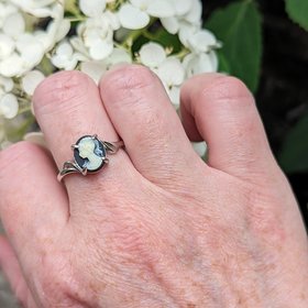 Black Cameo Ring, 925 Sterling Silver Ring, Victorian Vintage Style Jewelry, Adjustable Size