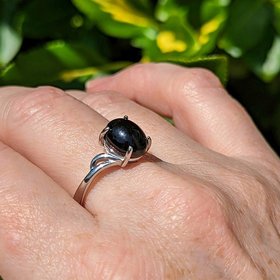 Onyx Sterling Silver Ring, Black Gemstone Jewelry, Adjustable Size Ring, Elegant Gift for Girlfriend, Crystal Lover, Goth