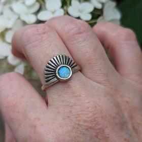Blue Opal Ring, Art Deco Ring, Man-Made Opal, Adjustable Size, Gold or Silver Finish