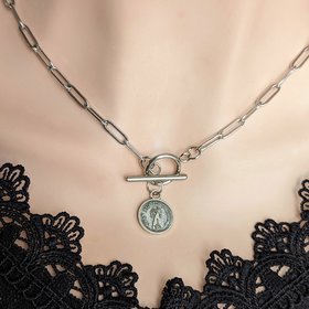 Silver Coin Choker, Toggle Paperclip Chain Necklace, Women's Jewelry Gift
