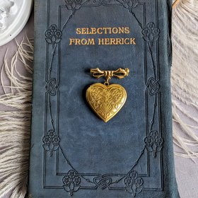 Brass Floral Heart Locket Brooch: Victorian Bridal Bouquet Keepsake