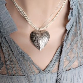 Puffy Heart Choker Necklace, Silver Photo Locket Memory Pendant, Keepsake Gift for Her