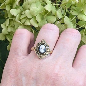 Antiqued Gold Cameo Ring, Victorian Costume Jewelry, Adjustable Size