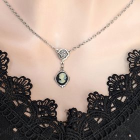 Dainty Cameo Necklace: Art Deco Silver Pendant, Vintage Style Gothic Jewelry