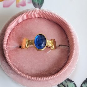 Antique Style Blue Cabochon Ring, Gold Plated Brass Adjustable, Vintage Inspired Statement Jewelry Gift
