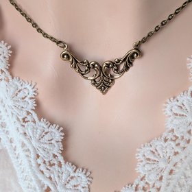 Antiqued Brass Filigree Choker Necklace – Cable Chain Vintage Style Jewelry, Gothic Victorian Inspired Accessory