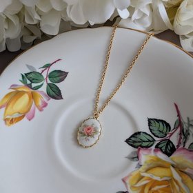 Regency Pink Rose Necklace, Vintage Inspired, Historical Costume Jewelry