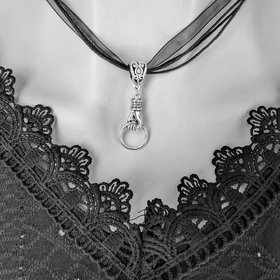 Silver Hand Choker Necklace – Vintage Style Pendant on Black Organza Ribbon, Gothic Victorian Jewelry