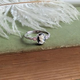 Dainty Cameo Ring with Cubic Zirconia, Sterling Silver Jewelry, Adjustable Size